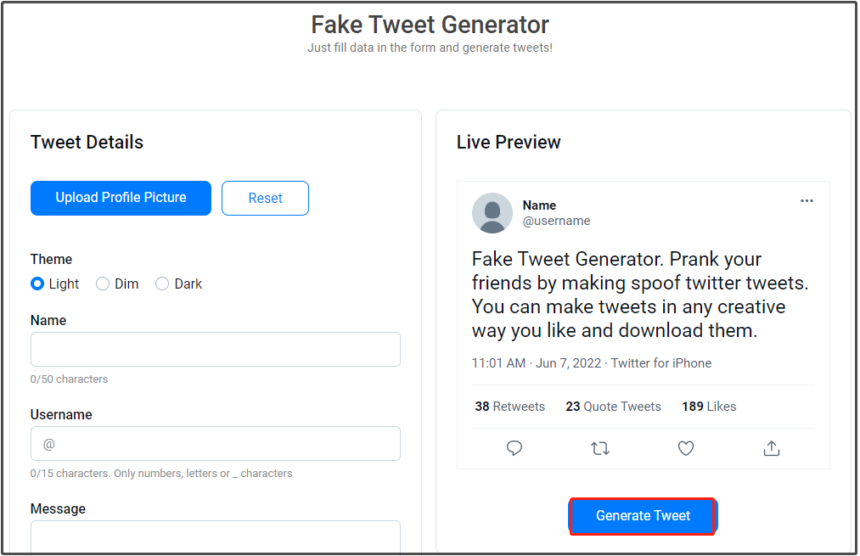 Fake Tweet Generator